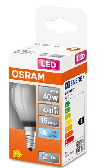 437081 E14 Sphérique Filament LED dépolie, 4 WATT = 40 WATT, 470 lumens, blanc neutre 4 000 K