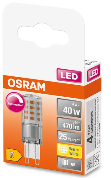 432246 G9 LED dimmable, 3,8 WATT = 40 WATT , 470 lumens, blanc chaud 2 700 K