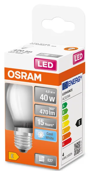 435124 E27 Sphérique Filament LED dépolie, 4 WATT = 40 WATT, 470 lumens, blanc neutre 4 000 K