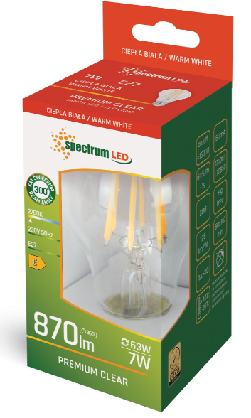 766281 E27 Filament LED claire, 7 WATT = 60 WATT, 806 lumens, blanc chaud 2 700 K