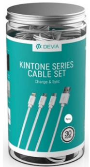 351303 Boîte de 30 câbles Micro-USB, charge & data, 2,1 A, blanc, DEVIA