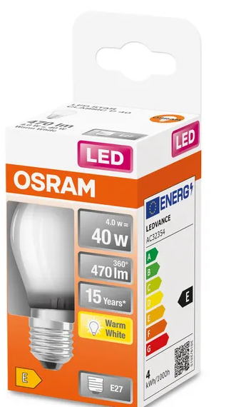 437067 E27 Sphérique Filament LED dépolie, 4 WATT = 40 WATT, 470 lumens, blanc chaud 2 700 K